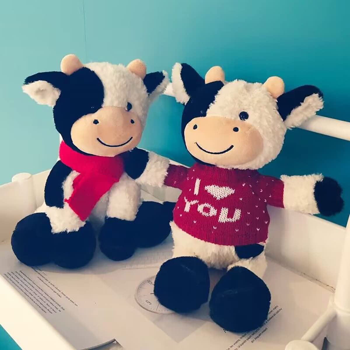 Yukouqian Cow Stuffed Animal Cow Plush Doll Toy 11.8 Inch For Girls Boys Christmas (Cow Red Clothes)