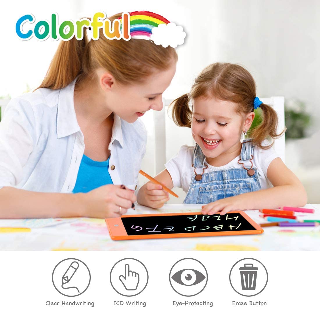 Orsen Lcd Writing Tablet 10 Inch, Colorful Doodle Board Drawing Tablet, Erasable Reusable Writing Pad, Educational For 3-6 Year