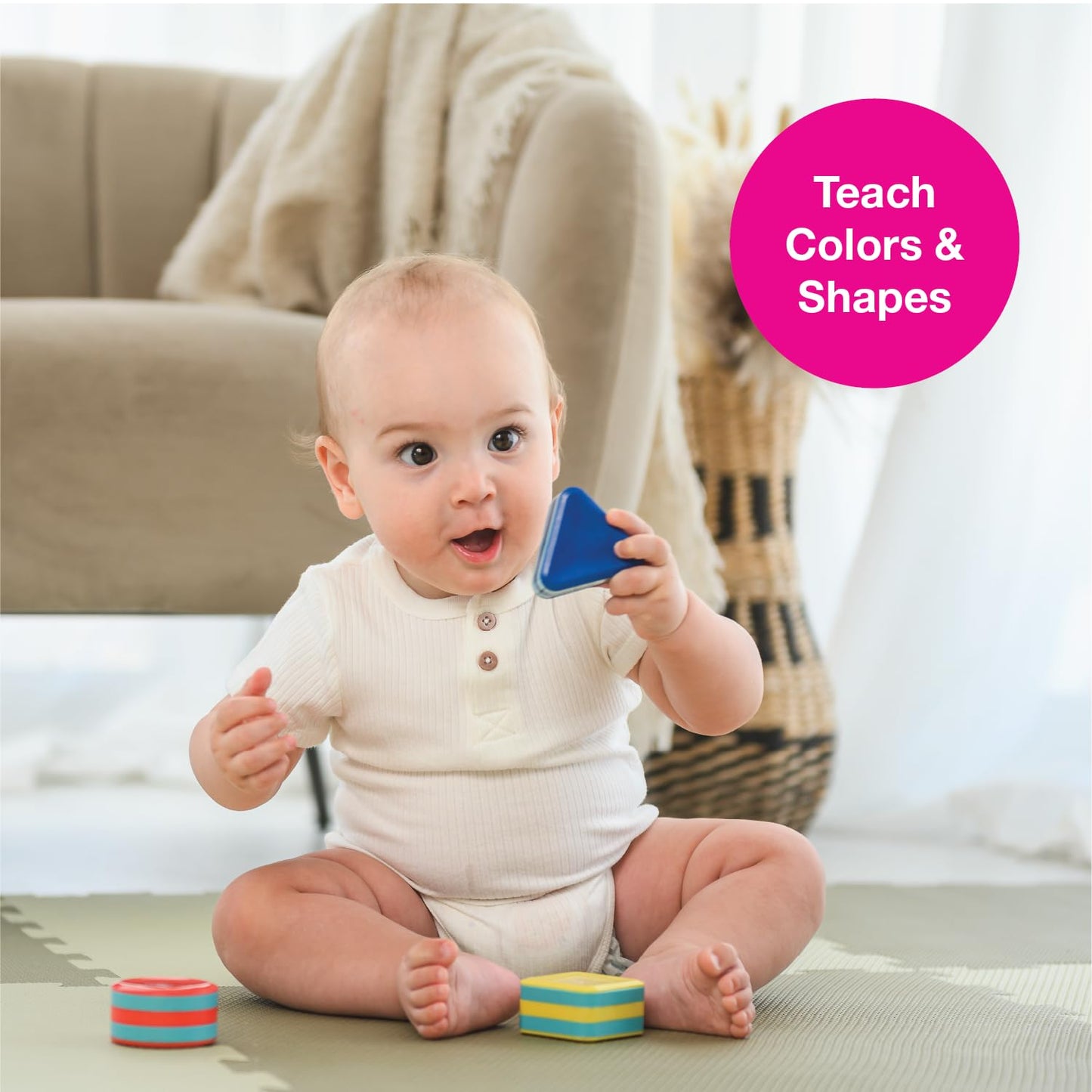 Edushape My First Shakers Basic Shapes - Vibrant Baby Maracas With Soothing Sound - Musical Egg Shakers For Babies - Grasping An