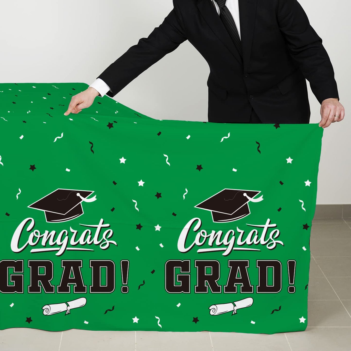 Graduation Party Decorations, Gongrats Grad Tablecover For Graduation Party Supplies, 3 Pcs Green Table Cloths, 54''X108''