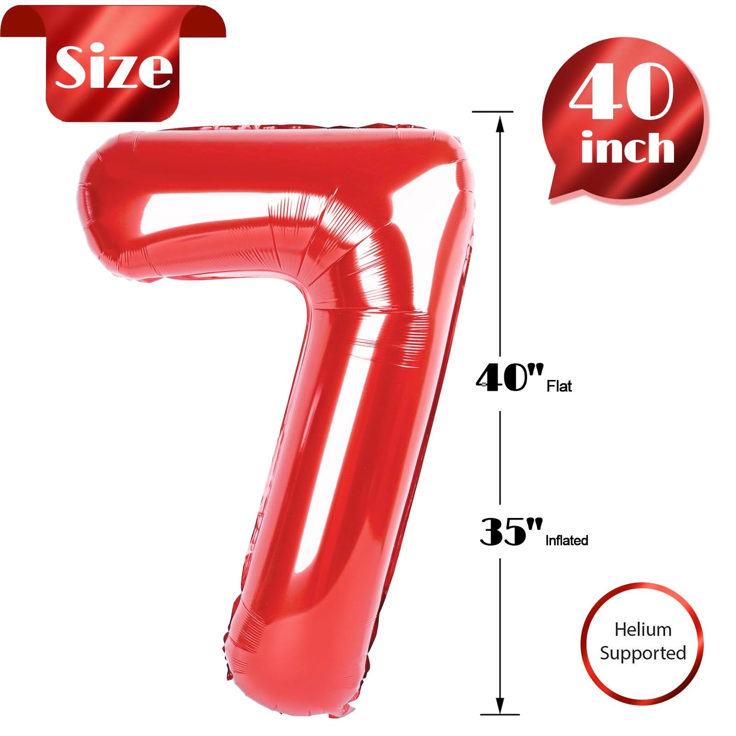 Red Number 7 Balloon 40 Inch, 7 Balloon Number, 7Th Birthday Decorations, Red Party Supplies For Boys Girls