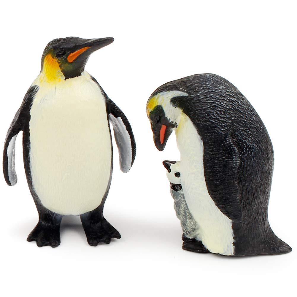 Uandme Polar Animal Toy Figurines Set, Includes Polar Bear Family & Emperor Penguin Family Figures