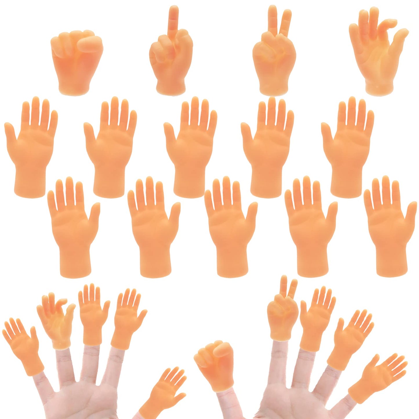 14 Pcs Tiny Finger Hands,Premium Rubber Mini Tiny Finger Hands,Flat Hand Style Mini Hand Finger Puppets For Puppet Show,Gag Performance,Party Favors