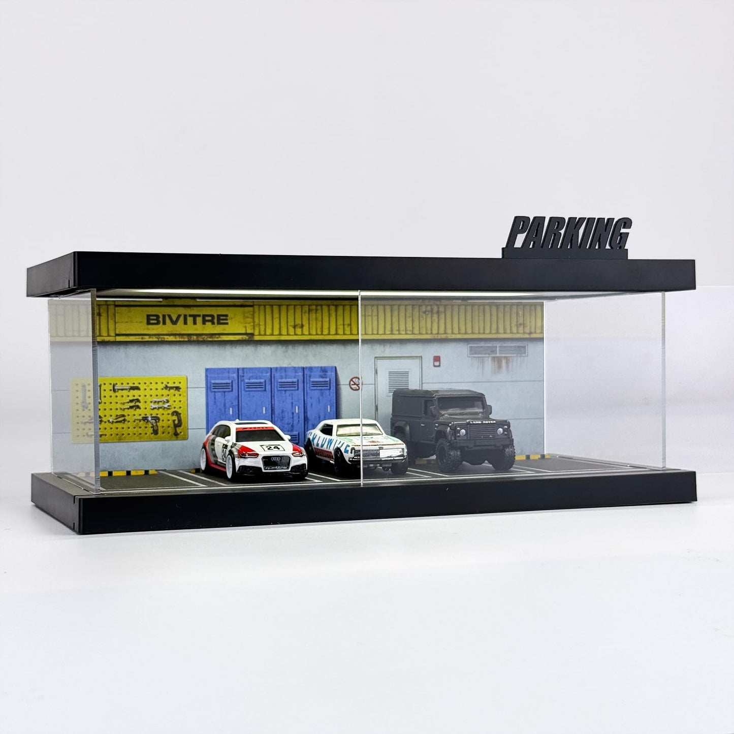 Hot Cars Wheels Display Case - 1/64 Scale Die-cast Model Car Display Case with LED Light and Acrylic Cover, Hot Diecast Wheels P