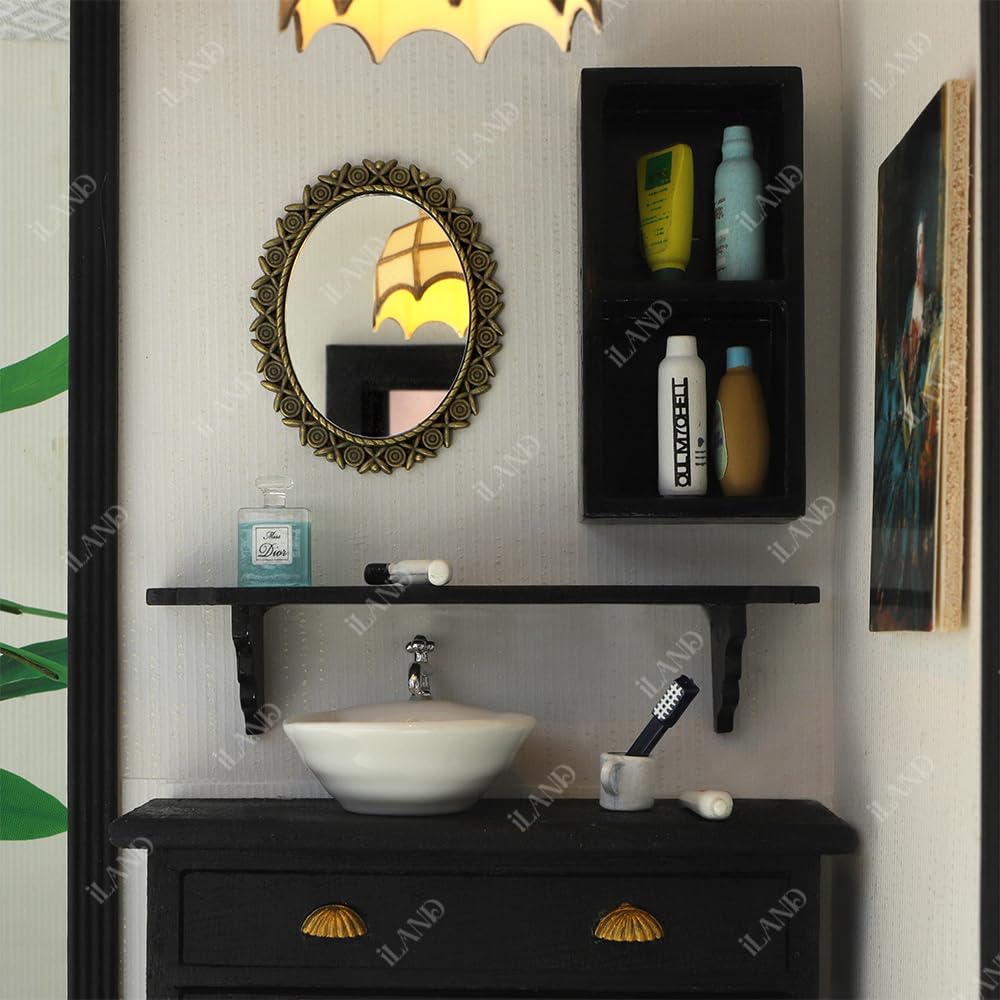 iLAND Dollhouse Mirrors, Miniatures Dollhouse Accessories on 1:12 Scale, Metal Framed Glass Mini Mirror w/Rose & Sunflower Patte