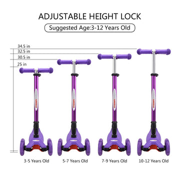 Chromewheels Scooters For Kids, Deluxe Kick Scooter Foldable 4 Adjustable Height 132Lbs Weight Limit 3 Wheel, Lean To Steer Led Light Up Wheels, Best Gifts For Girls Boys Age 3-12 Year Old, Purple