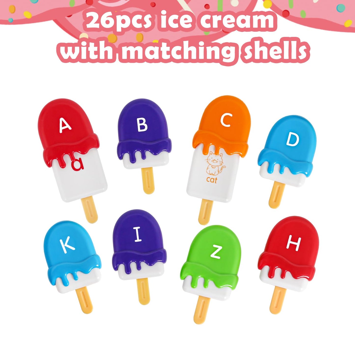 Alphabet Learning Toys Matching Letter ABC Fine Motor Toy Double-Side Ice Cream Toys Preschool Learning Activities Montessori fo