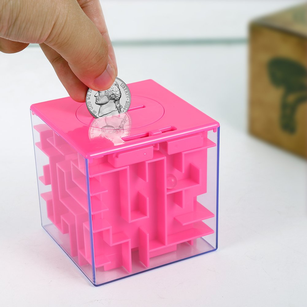 ThinkMax Money Maze Puzzle Box - Pink Acrylic Gift for Kids & Adults, Model PTO_00N31ZDI