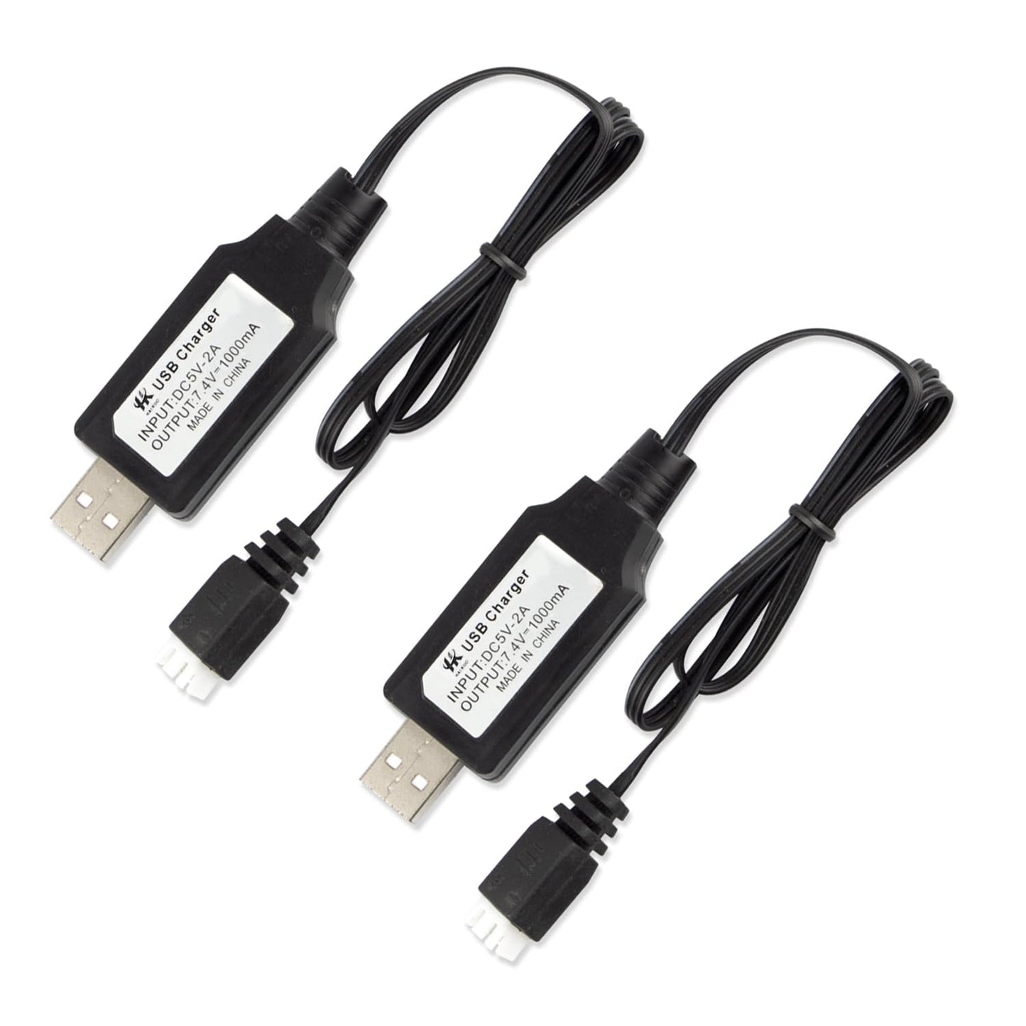 2 Pack USB Charger Cable for 7.4V 1A 2S LiPo & Li-ion Batteries - USB to XH-3P Connector for Charging Compatible with Gel Splatt