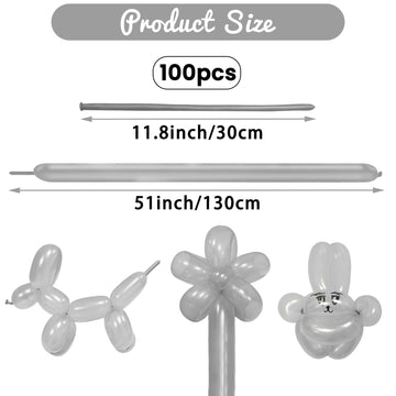 Hykjnbw Silver Long Balloons For Balloon Animals, 260 Balloons Art Kit For Twisting, Skinny Modeling Balloons Supplies For Birth