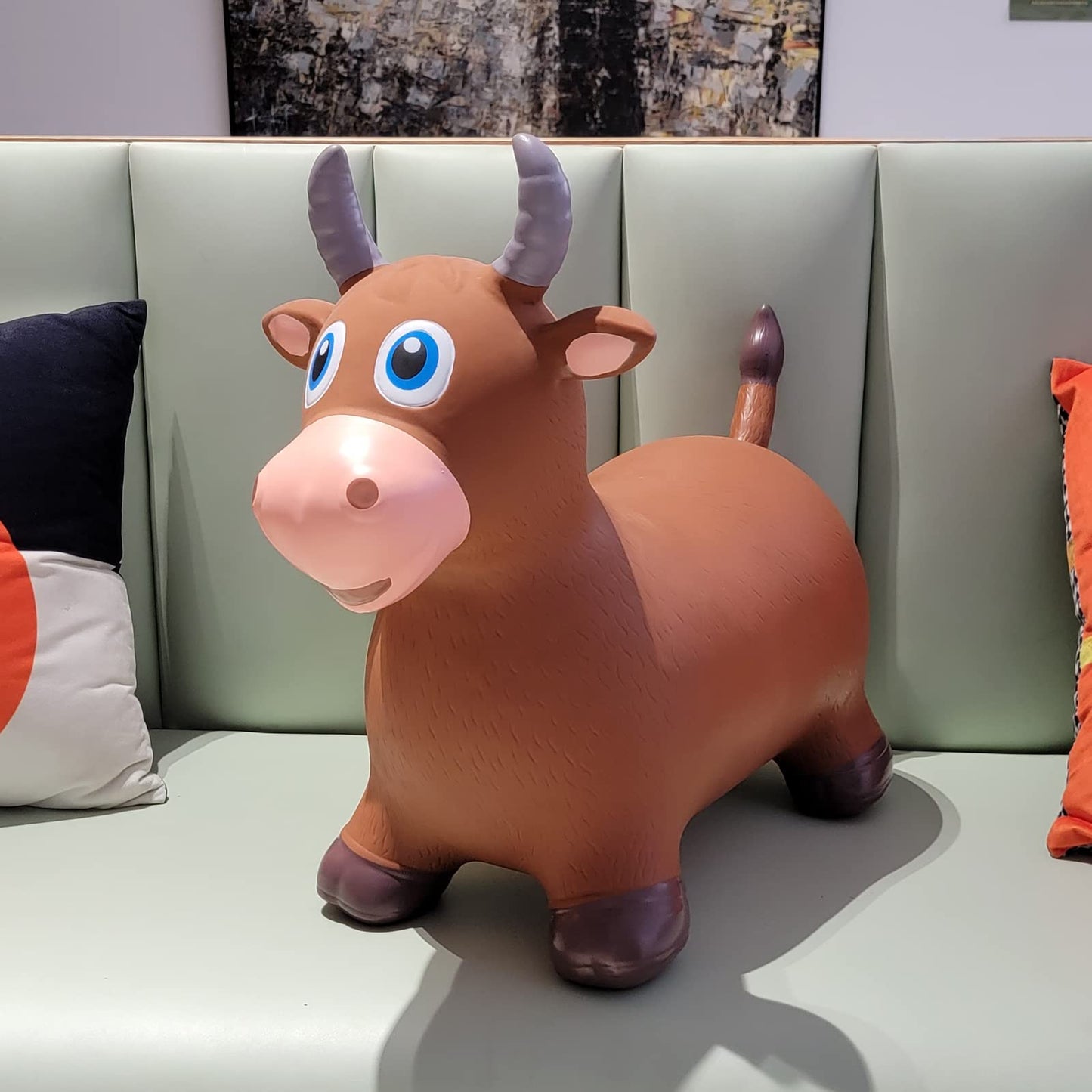 HotMax Bouncy Bull Hopping Horse Toy, Inflatable Rubber Ride-On for Kids, Medium, Brown Cow, Perfect Birthday Gift for 2-4 Year Olds