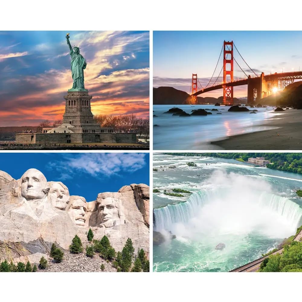 Bits and Pieces - 4-in-1 Multi-Pack Jigsaw Puzzles for Adults - US Landmarks Jigsaw Puzzle Set Bundle, Completed Puzzle Size: 10