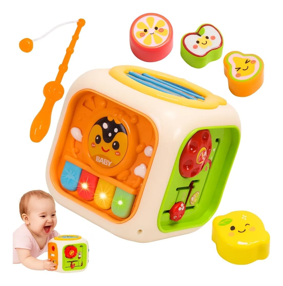 Funspark 6 In 1 Baby Musical Activity Cube Toy For Toddlers | Early Learning Hexagon | Gear Game, Shape Sorting, Finger Training