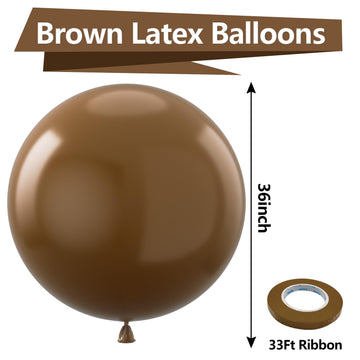 Bezente 36 Inch Brown Giant Balloons - 8 Pack Jumbo Latex Balloons for Birthday, Baby Shower, Wedding Decorations
