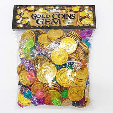 100Pcs Plastic Pirate Gold Coins Colored Gems Pirate Treasure Hunt Playset Toys For Kids Party Theme Props Decoration Party Favor Plastic Gold Coins Gems For Games Resources/Point Tokens, Goodie Bag
