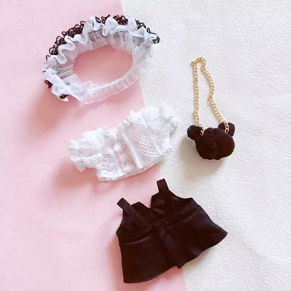 Niannyyhouse 20Cm Plush Doll Clothes Loose Headwear White Shirt Black Skirt Backpack 8In Soft Stuffed Plush Toy Accessories Dres