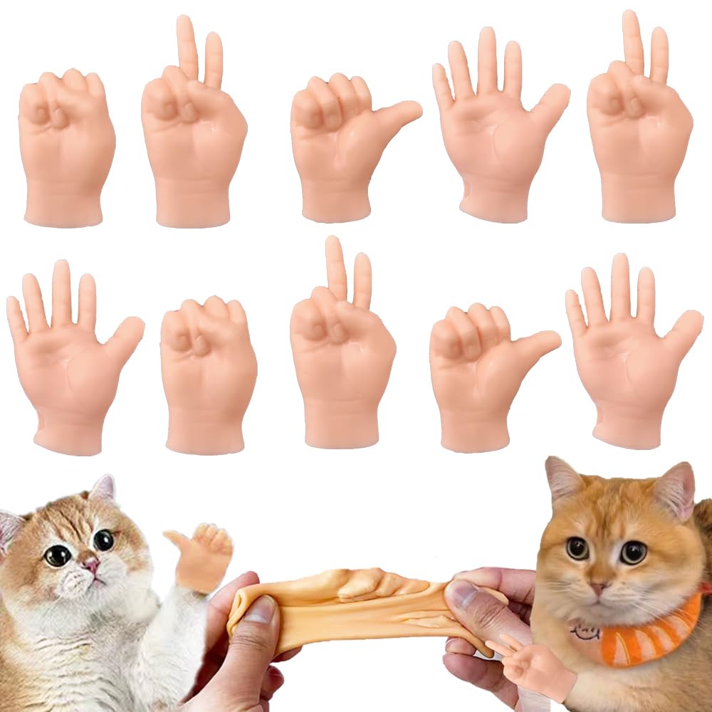 Fnqiank 10 Pcs Mini Hands For Cats,Small Hands Tiny Folded Hands Mini Realistic Hand Finger Puppets For Puppet Show,Gag Performance, Funny Stretchable Rubber Little Finger Hands For Cats And Puppy