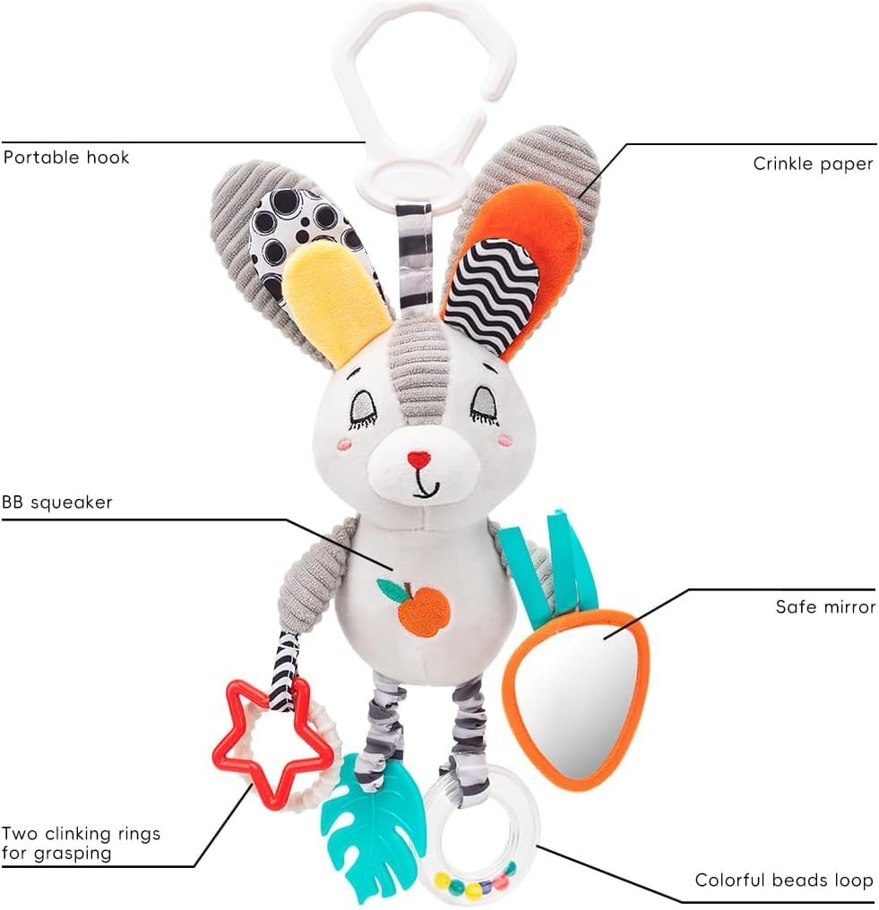 Baby Hanging Toys 0-12 Months - Interactive Stroller & Car Seat Toy with Jingle Sounds, Clinking Rings & Detachable Links | Safe