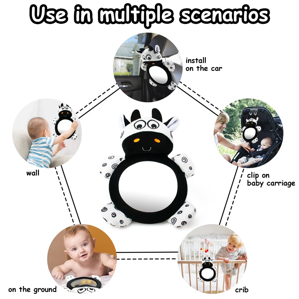 Inbeby Baby Mirror Toys, Multi-Function Baby Mirror High Contrast Black and White, Tummy Time Mirror Easy to Install, Baby Infan