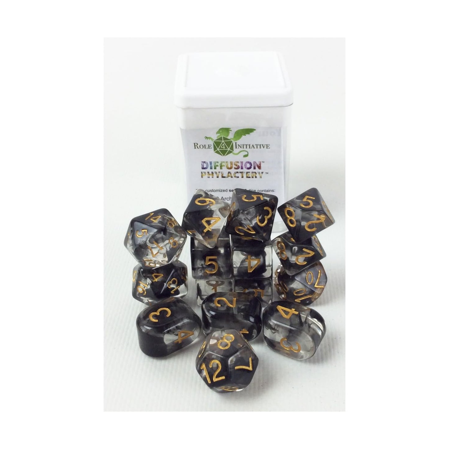 Role 4 Initiative Polyhedral Dice - Phylactery, Arch'd d4's w/White Numbers (15)