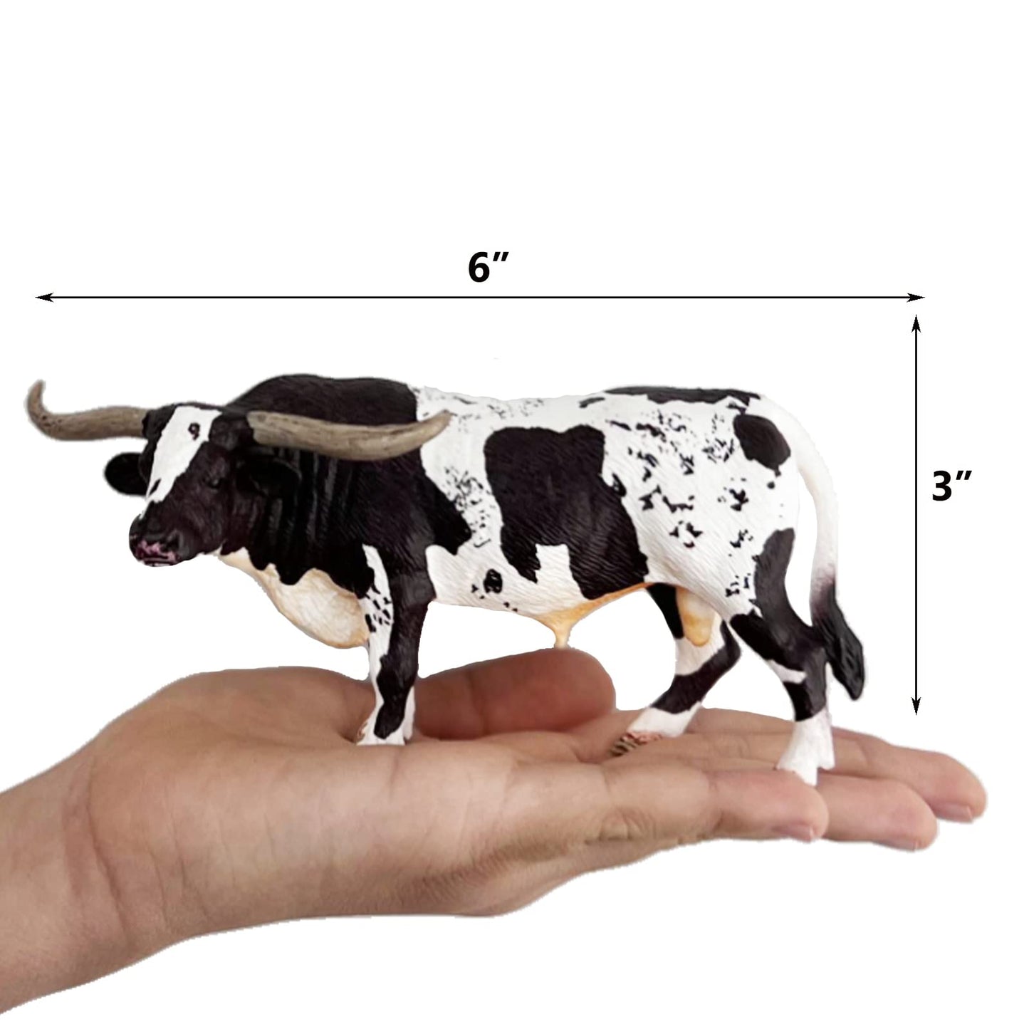 Gemini&Genius Farm Animal Toys, Longhorn Cow Action Figure, Hand Painted, 6 Inches Length, Realistic And Durable Farm Toys For Children Boys And Girls Gift
