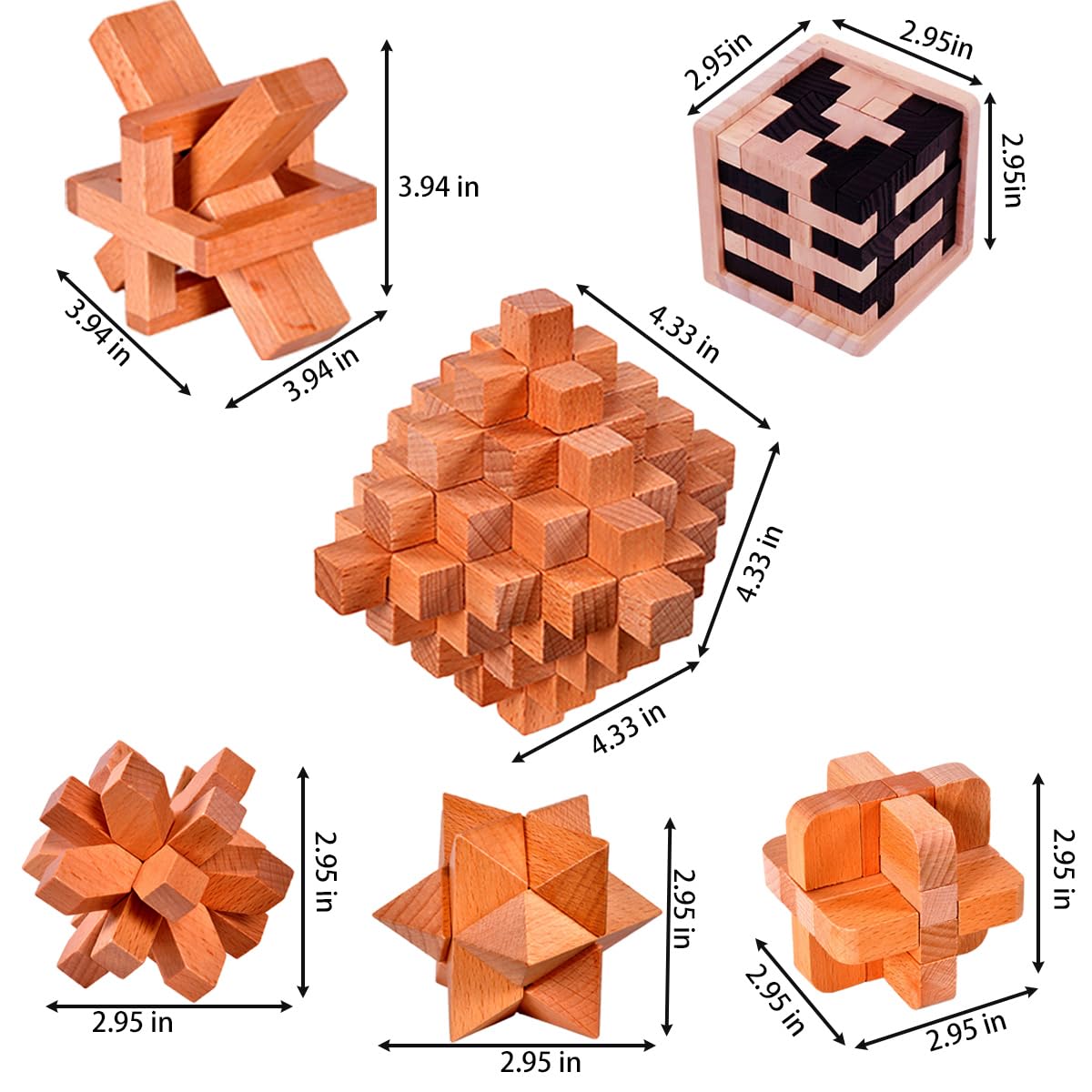 18 Pack Wooden Brain Teaser Puzzles Wooden Burr Puzzles Brain Teaser Puzzle With Gift Packing Box Magic Puzzle Games Toys For Kids And Adults By Ahyuan (Natural Wood)