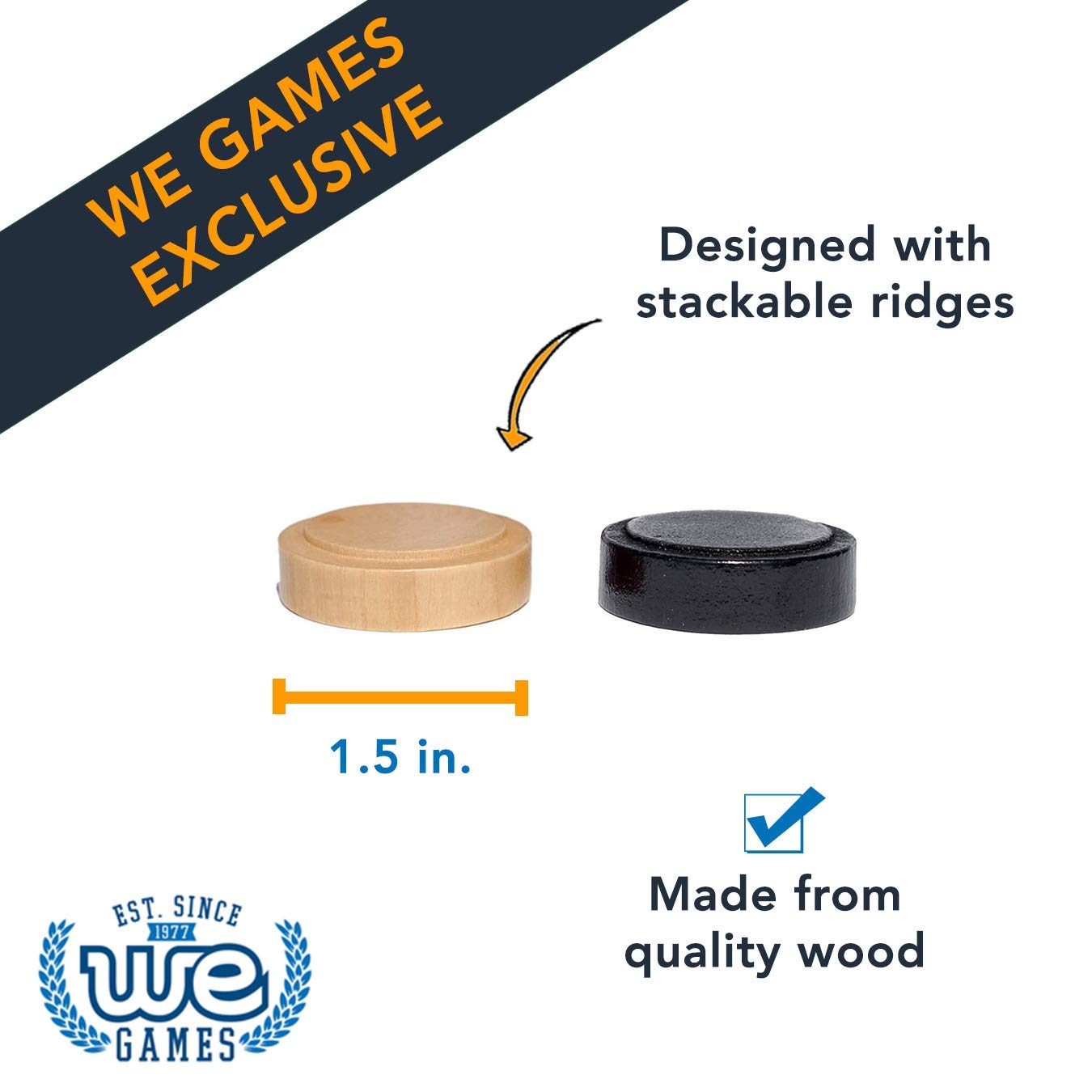 We Games Wood Backgammon Chips With Cloth Pouch - Black & Natural 1.5 In. Diameter