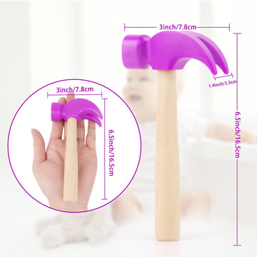 2 Pack Wooden Hammer Toys Simulation Hammers Maintenance Tools Educational Toys for Kids Birthday Party Games Supplies (Purple)