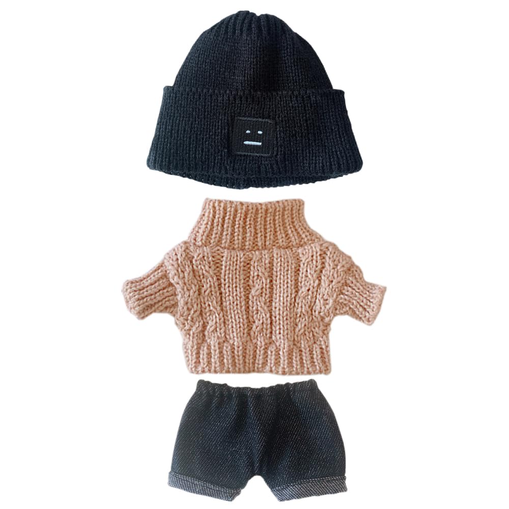 Niannyyhouse Doll Clothes Suit 7.8In/20Cm Plush Doll Clothes Hat + Sweater + Shorts 3-Piece Set Doll Dressup Square Face Hat Den