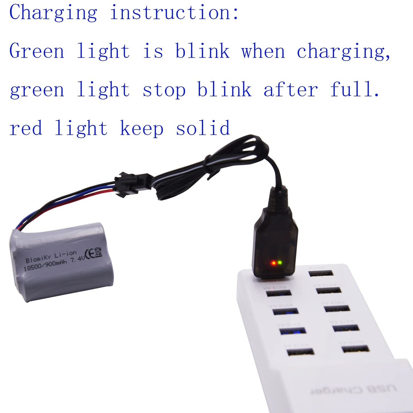 Blomiky SM-3P Plug 7.4V 900mAh Li-ion Rechargeable Battery and Charger Cable for G03082R Amphibous RC Cars C82 Battery