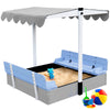 Funxplore Wooden Kids Sandbox With Lid Sand Box With Cover For Outdoor With Canopy Ages 4-8, Sand Pit With Foldable Bench Adjust