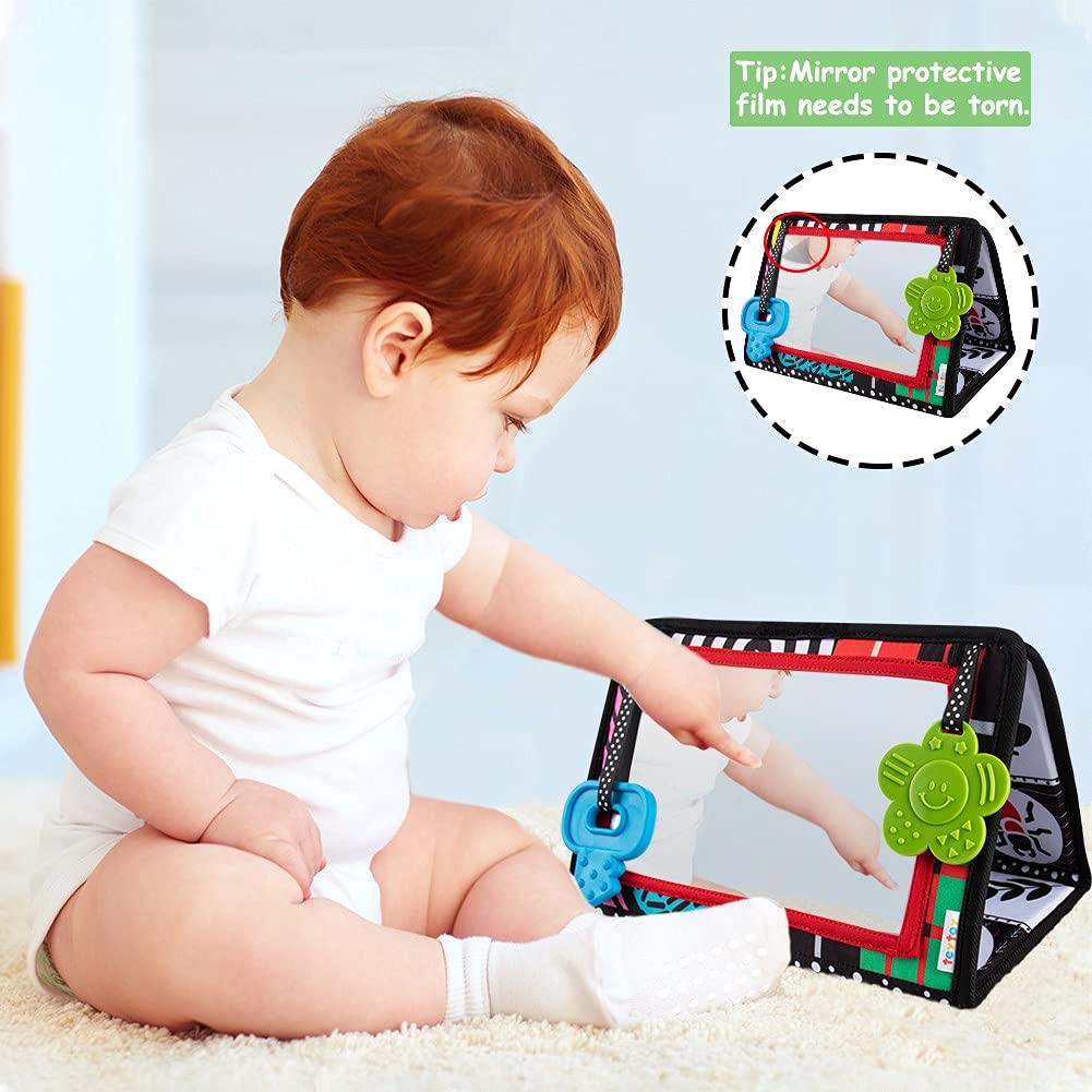 Teytoy Tummy Time Mirror Infant Toys Newborn Toys 0-3 Months Brain Developmental Baby Mirror Tummy Time Toys Black And White High Contrast Baby Toys 4 6 9 12 Month Boys Girls Crawling Sensory Toy