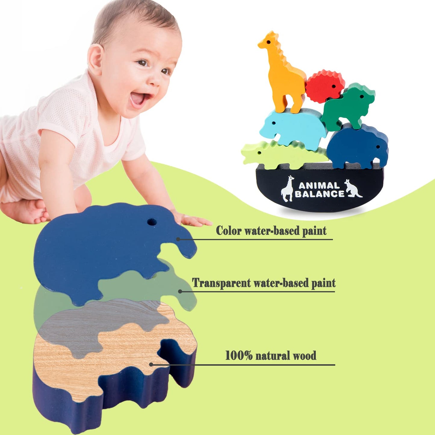 Wooden Blocks Stacking Toys For Kids, Aulegu Animal Balance Game For Toddler, Fine Motor Skill Toys For 3 4 5 6 7 Year Old, Farm