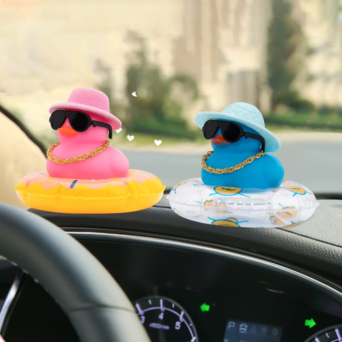 Wonuu Car Accessories Rubber Ducks Dashboard Decorations Rubber Duck Pink Accessories Dashboard Duck Car Decorations Car Ducks For Dashboard Car Duck Car Dashboard Decorations, Bg-Blue-Strawhatblue