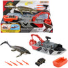 Matchbox Toy Car Playset, Jurassic World 12.5 Dino Boat with 13 Mosasaurus Dinosaur, 1:64 Die-Cast Jeep, Harpoon Missiles