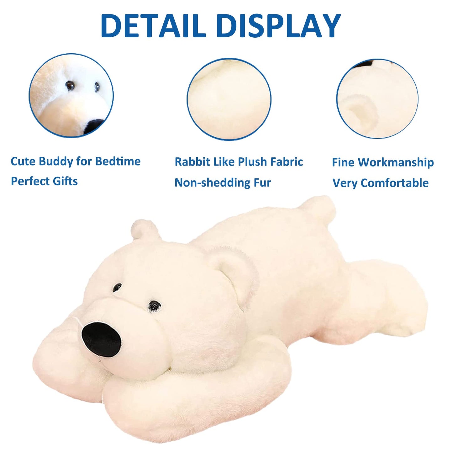 Hronsa Weighted Stuffed Animals, Weighted Bear Stuffed Animal Toy Cute White Bear Plush Pillow For Adults Boys Girls, 11.8In