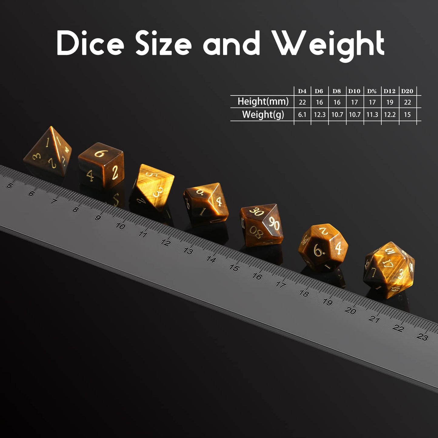 Tiger-Stone Dice Set D&D,DNDND 7PCS Full Set Natural Stone Dice Set with Grogeous Gift Case for Dungeons and Dragon and Tabletop