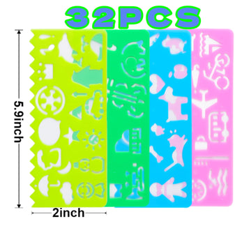 Cityrosy 32 pcs Drawing Stencils,Rainbow Scratch Paper for Stencils, Kids Activity Kit,Suitable for Classroom,Birthday,Party