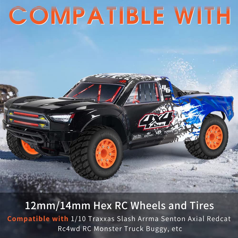 GLOBACT RC Truck Tires for 1/10 Scale Arrma Senton Tires Slash Tires Axial Redcat Rc4wd Hex Detachable Replacement 14mm 12mm RC