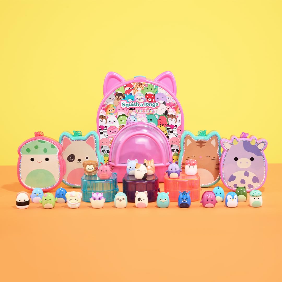 Squish-A-Longs Party Pack On-The-Go Playset - Series 1 - Three 1 Mini-Squish With 9 Furnishings - Collect, Trade, & Play