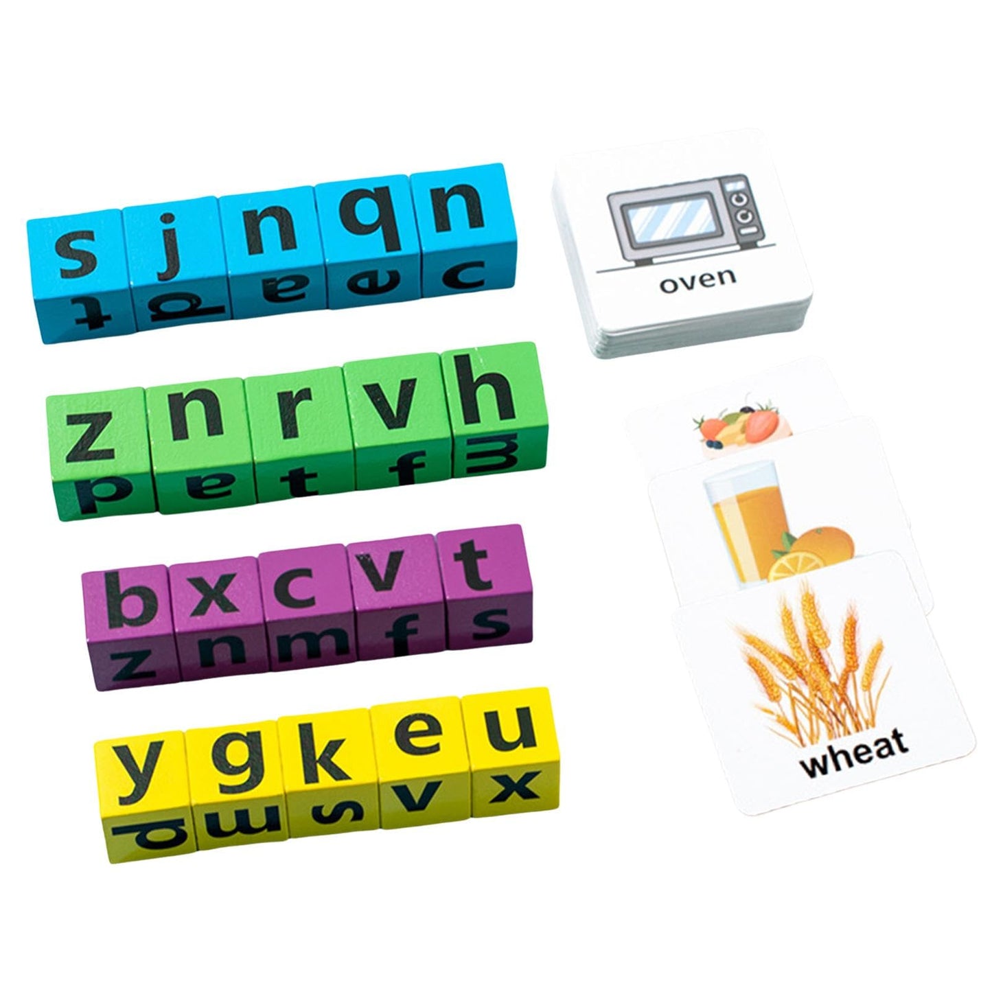 Merishopp Wooden Travel Educational Multi Player Flash Cards Vowel Reading Letters Toy Blocks 2Cm
