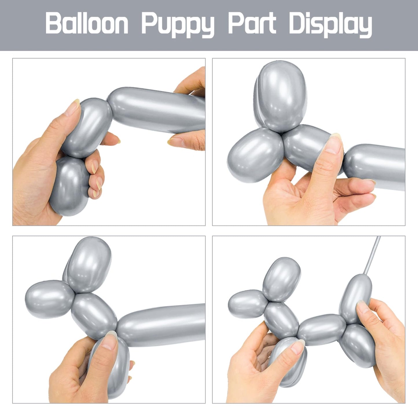100Pcs 260 Balloons Metallic Silver Long Balloons For Balloon Animals, Silver Skinny Latex Twisting Balloon For Animals Modeling