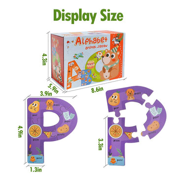 Wooden Jumbo Alphabet Abc Letter Toddler Puzzles Color Shape Animals Recognition Montessori Stem Jigsaw Preschool Learning Educational Toy For Kids 3 4 5 Years Old Boys Girls