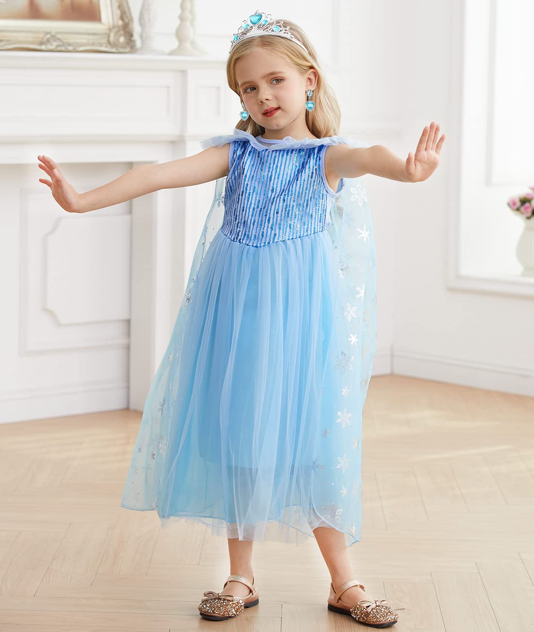 Itvti Little Girl Princess Dress Halloween Carnival Cosplay Costume With Accessories Blue, 5-6 Years (Tag 130)