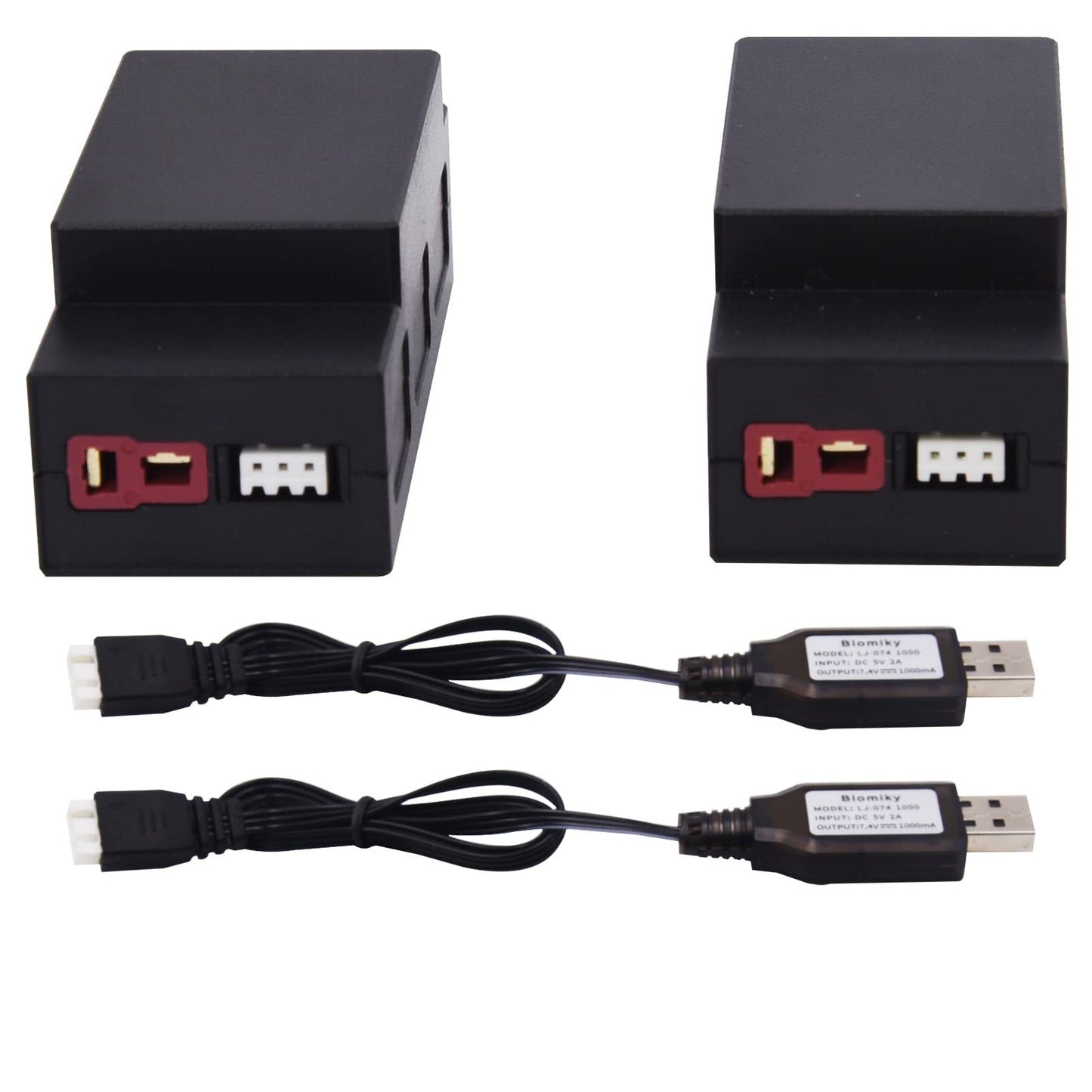 Blomiky 7.4V 2S 1050mAh 7.77Wh Lipo Rechargeable Battery and Charger Cable Replacment for MJX H16 RC Trucks / H16 2S Battery 2