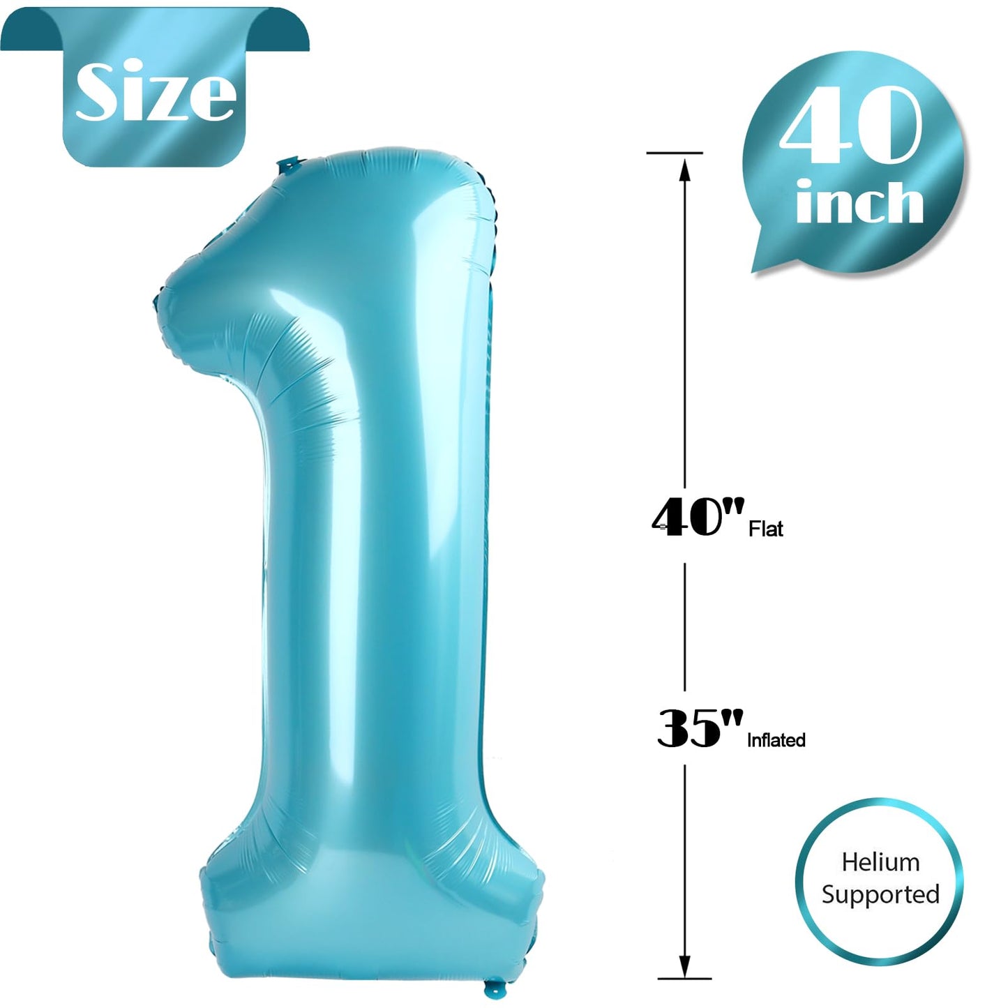 40 Inch Pearlescent Blue 1 Balloon For First Birthday, 1St Number Balloons Birthday Decorations For Girl Boy Kids Toddler Baby,