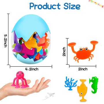 18Pcs Suction Bath Toys For Toddler Kids, Mold Free Silicone Ocean Animals Suction Cup Bathtub Toys, No Hole Sensory Window Fidg