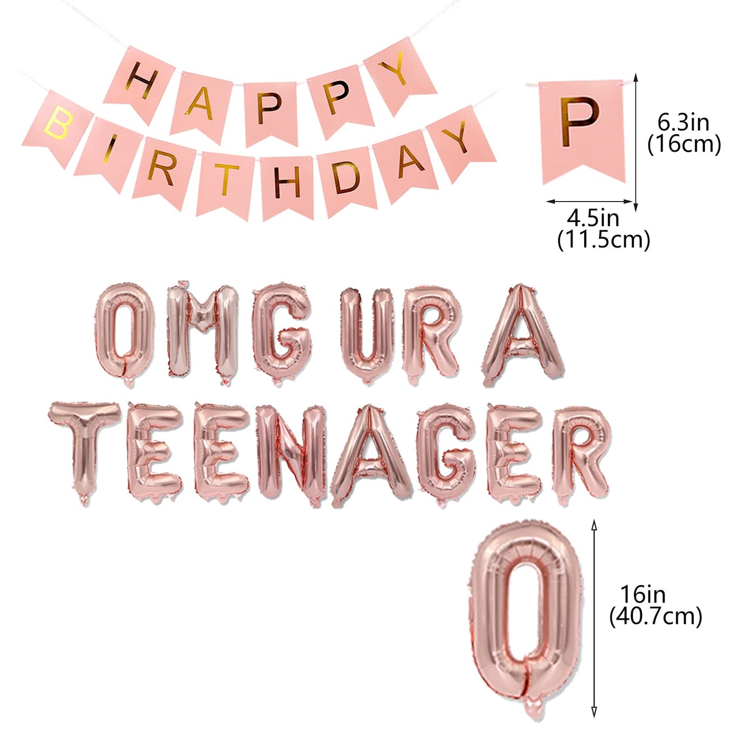 Rose Gold Omg Ur A Teenager 13Th Birthday Decorations For Girls, Happy 13Th Birthday Banner Number 13 Foil Balloons For Official