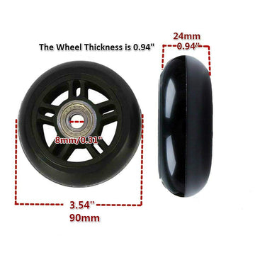 ORO 90mm Luggage Wheels Replacement - 1 Pair with 8mm Bearings for Suitcases, Inline Skates & Caster Boards