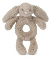 Jellycat Bashful Beige Bunny Stuffed Animal Ring Rattle 7 inches - Bunnies & Rabbits Plush Rattle for Babies - Baby Gift